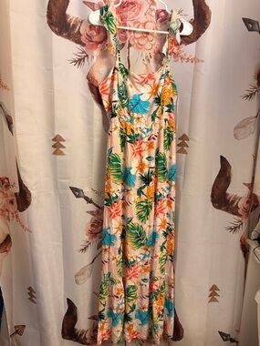Skies Are Blue Pink Tropical Floral Maxi Dress
